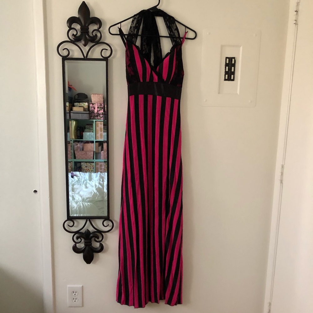 Pink/black striped maxi dress